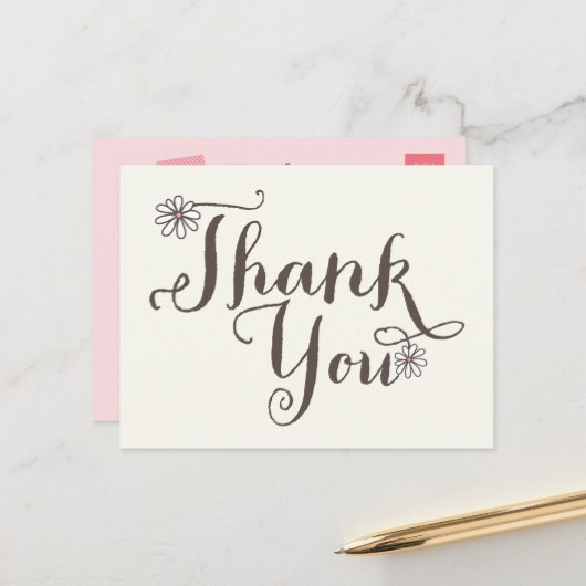 Whimsical Sweet Daisies Girl Birthday Vielen Dank Postkarte (Vorderseite/Rückseite Beispiel)