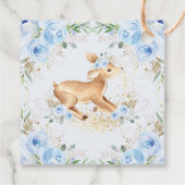 Whimsical Sweet Deer Blue Floral Baby Dusche Geschenkanhänger (Rückseite)