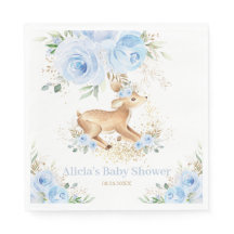 Whimsical Sweet Deer Blue Floral Baby Dusche