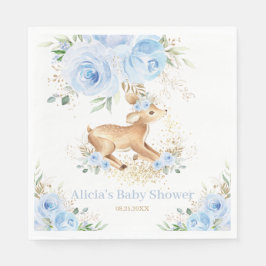 Whimsical Sweet Deer Blue Floral Baby Dusche Serviette