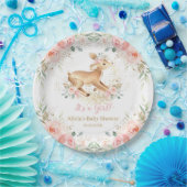 Whimsical Sweet Deer Blush Floral Baby Dusche Pappteller (Party)
