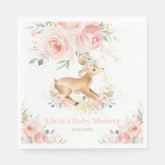 Whimsical Sweet Deer Blush Floral Baby Dusche Serviette (Vorderseite)