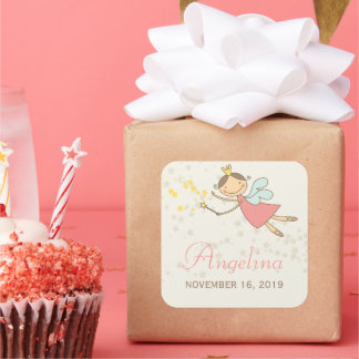 Whimsical Sweet Fairy Princess Girl Birthday Party Quadratischer Aufkleber