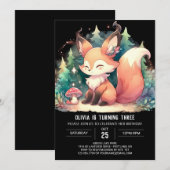 Whimsical Sweet Fox Geburtstag digital Einladung (Vorne/Hinten)