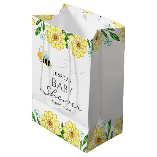 Whimsical Sweet Honey Bee Baby Dusche Mittlere Geschenktüte (Vorderseite Schrägansicht)