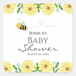 Whimsical Sweet Honey Bee Baby Dusche Quadratischer Aufkleber
