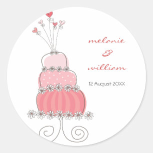 Whimsical Sweet Pink Chic Wedding Cake Sticker