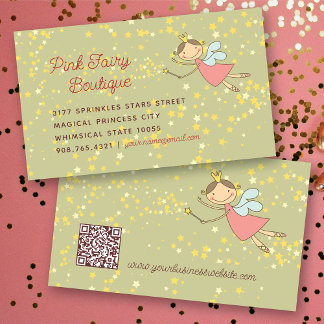 Whimsical Sweet Pink Fairy Princess & Magic Stars Visitenkarte