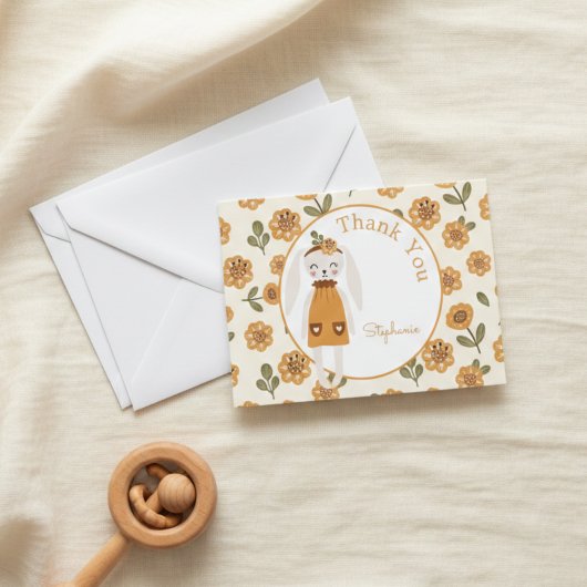 Whimsical Sweet Rabbit Baby Dankeskarte