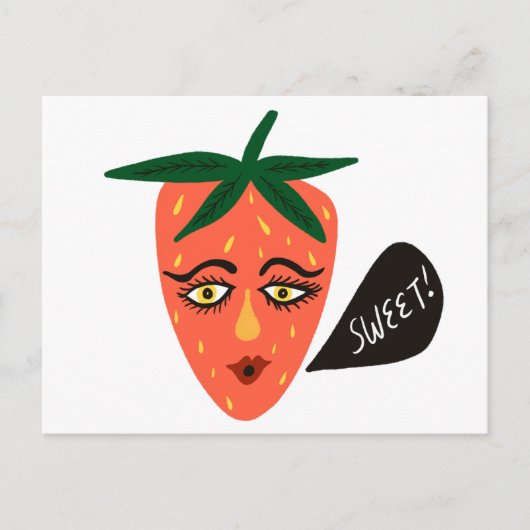 Whimsical Sweet Strawberry Postcard Postkarte (Vorderseite)