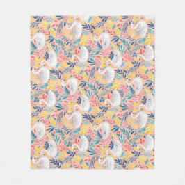 Whimsical Sweet Swans on Pale Pink Fleecedecke