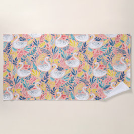 Whimsical Sweet Swans on Pale Pink Strandtuch