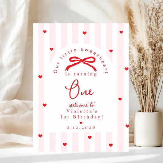 Whimsical Sweetheart 1st Birthday Welcome Poster