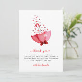 Whimsical Sweetheart Umbrella Bow Baby Dusche Dankeskarte (Stehend Vorderseite)