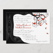 Whimsical Swirl Black & Red Birds in einem Baum Einladung (Vorne/Hinten)