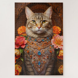Whimsical Tabby mit schönen Schmuck und Blume Puzzle