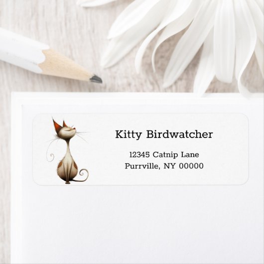 Whimsical Tan Smug Cat Illustration Rücksendeadres (Insitu)