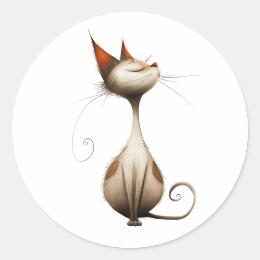 Whimsical Tan Smug Cat Illustration Runder Aufkleber (Vorderseite)