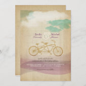 Whimsical Tandem Bicycle Wasserfarbe Custom Weddin Einladung (Vorne/Hinten)