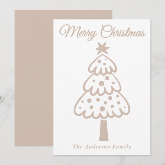 Whimsical Taupe Hand gezogen Weihnachtsbaum Feiertagskarte (Vorne/Hinten)