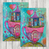 WHIMSICAL TEA CUP HOUSE DECOUPAITE SEIDENPAPIER