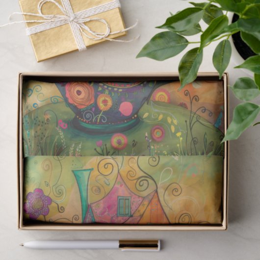 WHIMSICAL TEA CUP HOUSE DECOUPAITE SEIDENPAPIER (Geschenk)