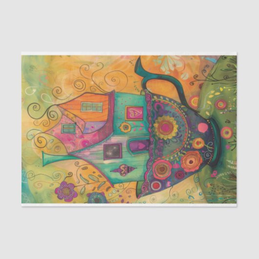 WHIMSICAL TEA CUP HOUSE DECOUPAITE SEIDENPAPIER (Vorderseite)