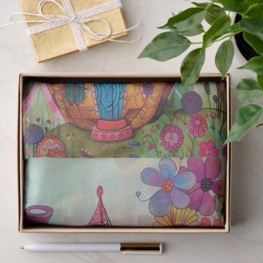 WHIMSICAL TEA CUP HOUSE DECOUPAITE SEIDENPAPIER (Geschenk)