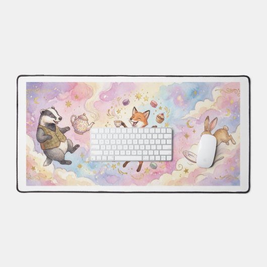 Whimsical Tea Party Animals – Cute Fox, Bunny & Ba Schreibtischunterlage (Tastatur & Maus)