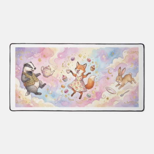 Whimsical Tea Party Animals – Cute Fox, Bunny & Ba Schreibtischunterlage (Vorderseite)