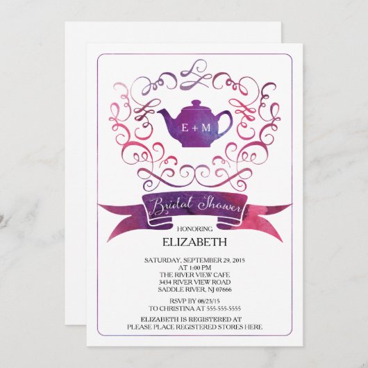 Whimsical Tea Party Bridal Dusche Einladung (Vorne/Hinten)