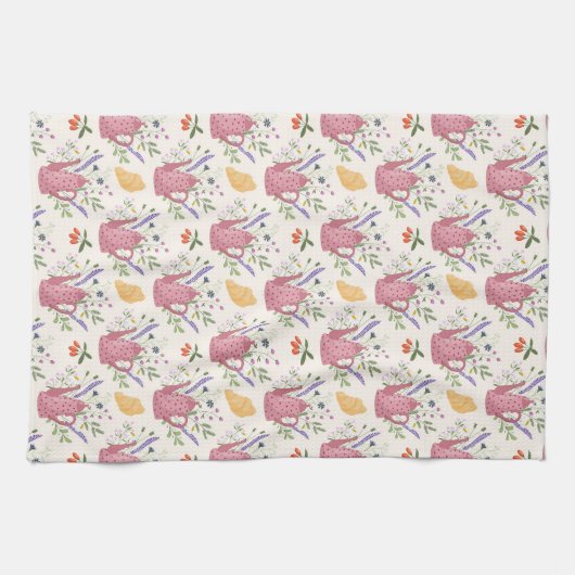 Whimsical Tea Time Doodle Kitchen Towel  Geschirrtuch (Horizontal)