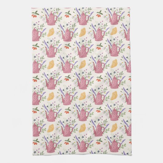 Whimsical Tea Time Doodle Kitchen Towel  Geschirrtuch (Vertikal)
