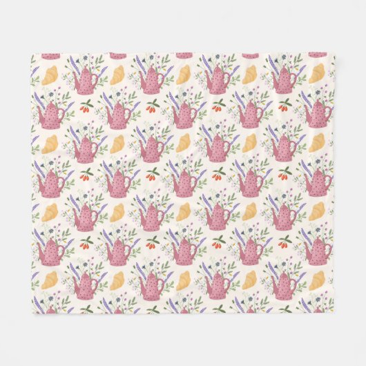 Whimsical Tea Time Doodle Throw Blanket Fleecedecke (Vorderseite (Horizontal))