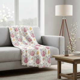 Whimsical Tea Time Doodle Throw Blanket Fleecedecke