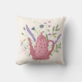Whimsical Tea Time Doodle Throw Pillow Kissen