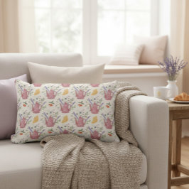 Whimsical Tea Time Doodle Throw Pillow Lendenkissen