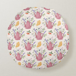 Whimsical Tea Time Doodle Throw Pillow Rundes Kissen