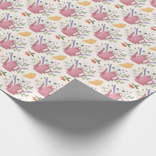 Whimsical Tea Time Doodle Wrapping Paper Geschenkpapier (Ecke)