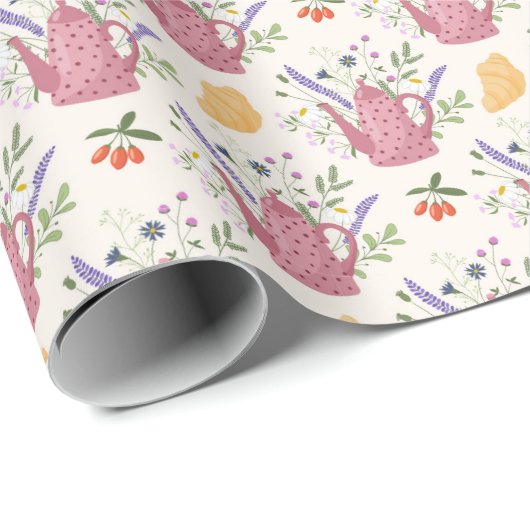 Whimsical Tea Time Doodle Wrapping Paper Geschenkpapier (Rolleneckpunkt)