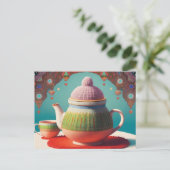 "Whimsical Tea Time" Postkarte (Stehend Vorderseite)