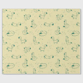 Whimsical Teal Doodle Foxes on Butter Yellow  Geschenkpapier (Flach)