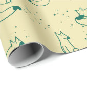 Whimsical Teal Doodle Foxes on Butter Yellow  Geschenkpapier (Rolleneckpunkt)
