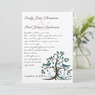 Whimsical Teal Gelb & Braune Baum Hochzeit Einladung