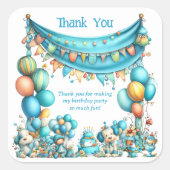 Whimsical Teal Thank You Birthday  Quadratischer Aufkleber (Vorderseite)