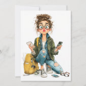 Whimsical Tech-Overload Girl Chaos Einladung (Vorderseite)