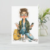 Whimsical Tech-Overload Girl Chaos Einladung (Stehend Vorderseite)