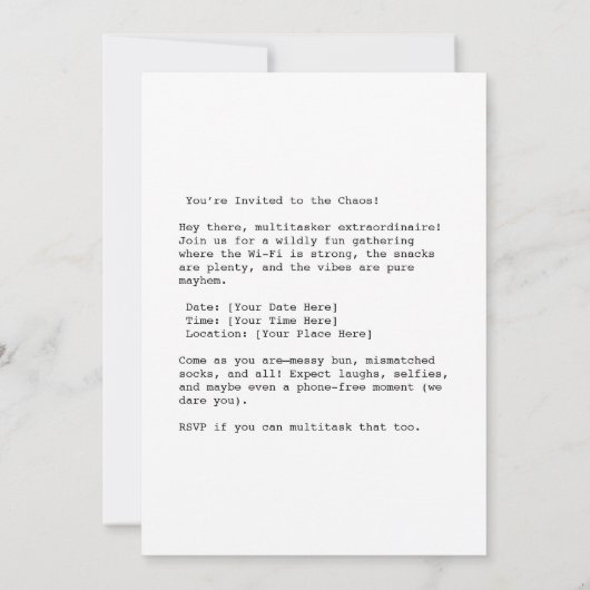 Whimsical Tech-Overload Girl Chaos Einladung (Rückseite)