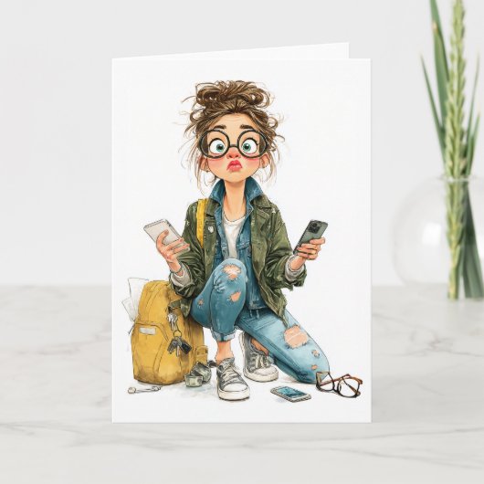 Whimsical Tech-Overload Girl Chaos Einladung (Vorderseite)