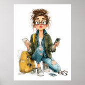 Whimsical Tech-Overload Girl Chaos Poster (Vorne)